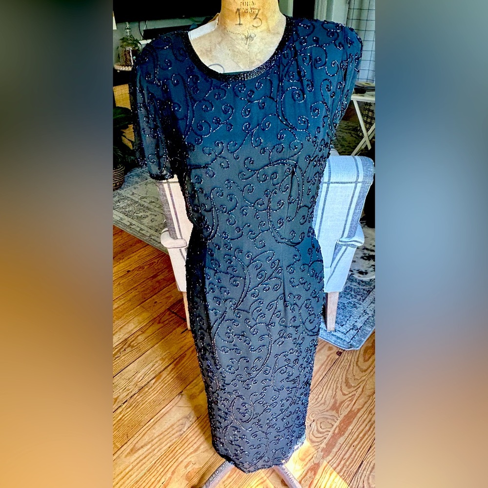 Vintage Talbots Elegant Black Beaded Dress